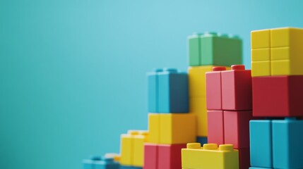 Obraz premium A tranquil block-building scene with creatively arranged colorful bricks, Playful construction style, photo of