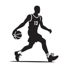 Basketball player silhouette vector. Basketball player dribbling illustration.