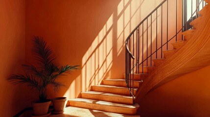 Obraz premium Elegant Spiral Staircase with Natural Light and Plant