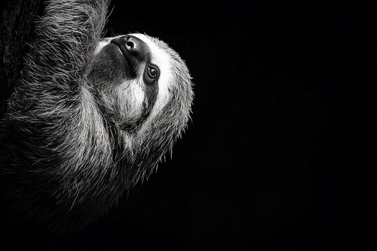 Captivating Sloth in Black and White: A Serene Moment in Nature
