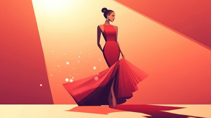 Elegant Model in Glamorous Dress Posing Confidently