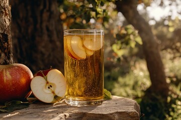 Refreshing Apple Beverage Surrounded by Nature's Beauty