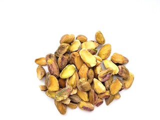 Yummy pistachios portion on a white background.