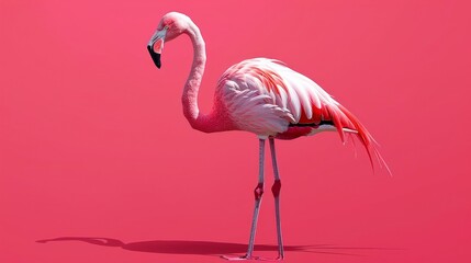 Fototapeta premium Pink flamingo standing on a pink background.