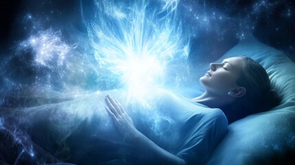 Dreamlike state with ethereal light effects.