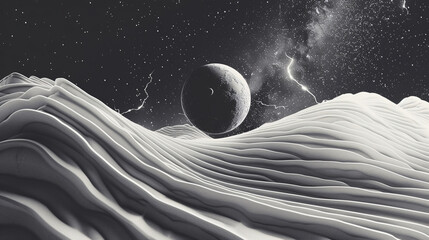 A monochrome 90s-inspired marketing poster with optical effects and space for text, highlighting a special promotion message