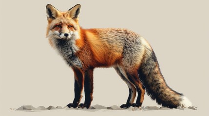 Fototapeta premium Red fox standing, full body view, isolated on light background.