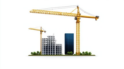 Construction progress building development with cranes urban landscape digital art aerial view modern infrastructure concepts