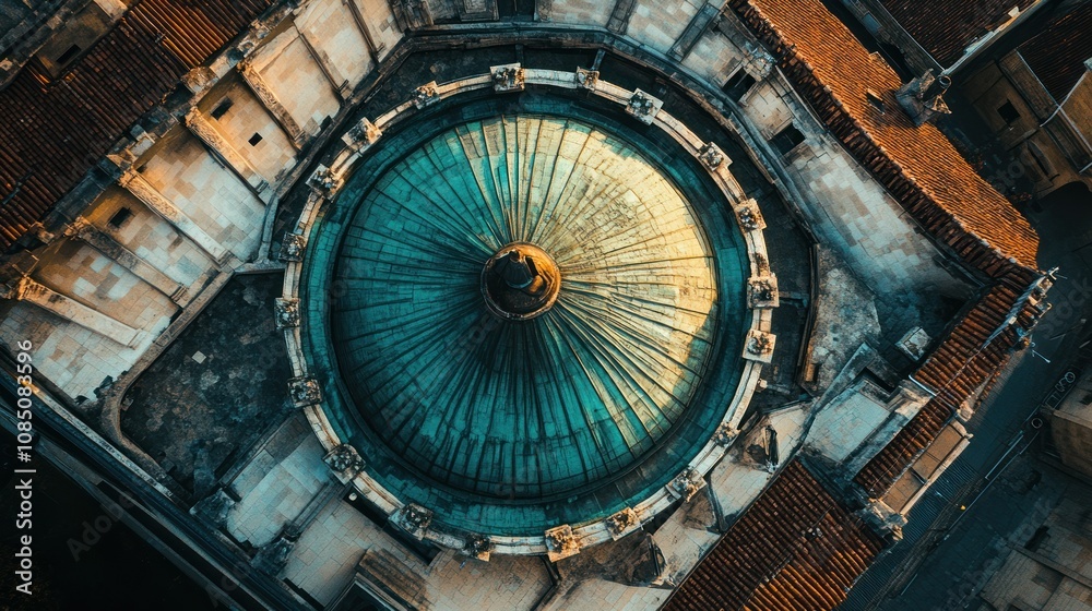 Poster Aerial View of a Circular Roof with Geometric Patterns