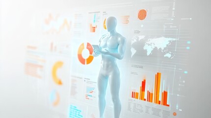 Futuristic data visualization with human figure.