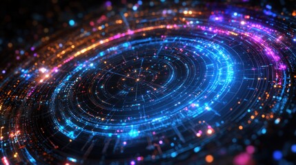 A 3D graphical birth chart showing the planets orbiting the zodiac circle, with energy lines connecting each house.