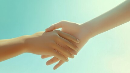 Hand clasp symbolizes unity and connection.