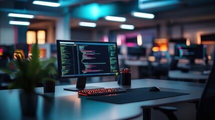 Modern Control Room with Holographic Displays and Technology