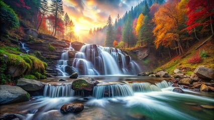 Obraz premium Ukrainian Carpathian Mountains Waterfall Long Exposure Beauty
