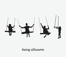 vector silhouette people on a swing