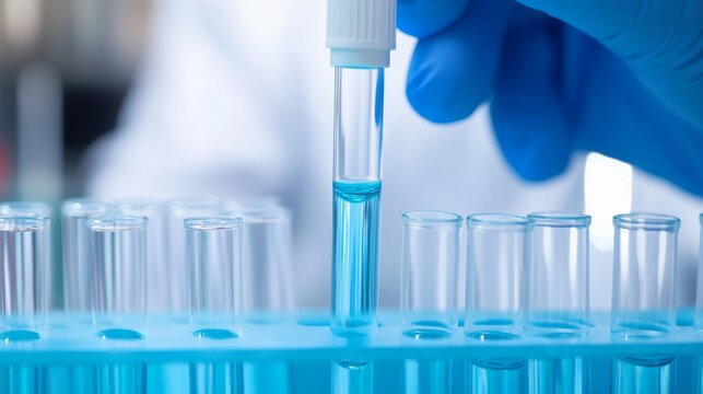 Laboratory process with pipette and test tubes.