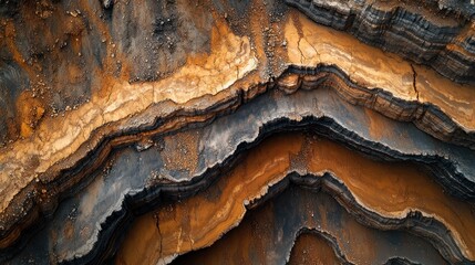 Industrial drone imagery of a large mine from above, showing the patterns of soil layers and continuous drilling machinery.