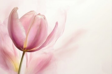 Fototapeta premium Pink Tulip Flower in Full Bloom with Dreamy Petals, Soft Colors, and Serene Background Digital Illustration