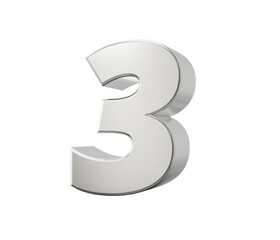 Silver 3 three 3d numbers. Isolated white background 3d illustration
