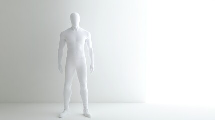Minimalist figure in a bright, empty space.