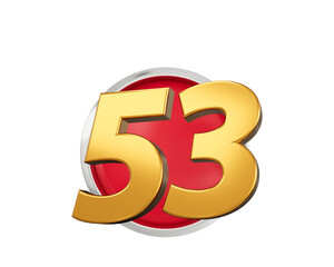 Gold Number 53 Gold Number Fifty Three On Rounded Red Icon, 3d illustration
