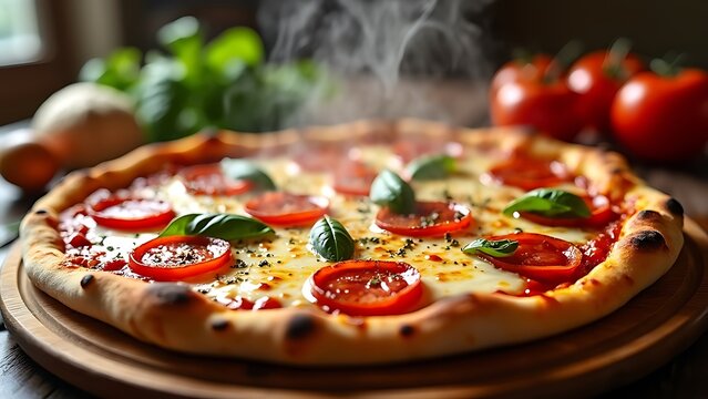Hot Yummy Delicious Pizza Food, isolated pizza on a board in resturant.