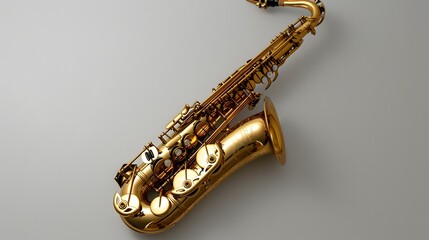 Isolated saxophone showcasing intricate details