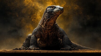Majestic Komodo Dragon Posing Against a Dramatic Background in Natural Habitat