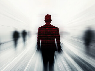 Digital Identity and Isolation. A Lone Figure in the Cyber World. Tension between anonymity and exposure in the digital age, highlighting themes of cybersecurity, identity, and isolation. 