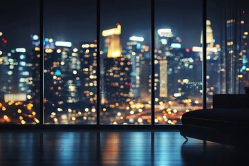 Stunning Night View of a City Skyline from a Modern Interior