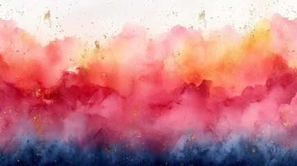 An abstract watercolor design featuring vibrant hues and gold accents, ideal for backgrounds.