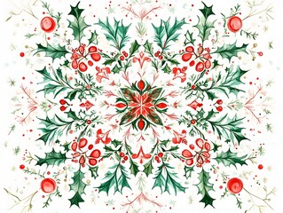 Beautiful Hand-painted Christmas Pattern Featuring Holly Leaves, Red Berries, and Festive Elements for Holiday Decor and Seasonal Celebrations