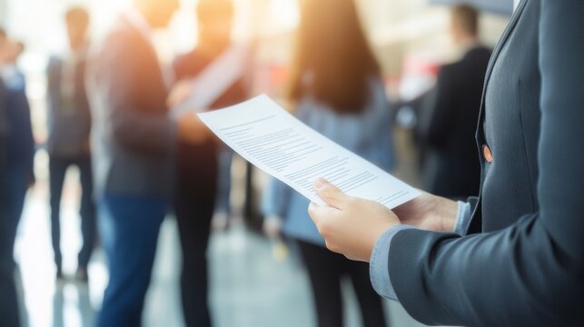 Job seekers actively engaging with recruiters at a bustling career fair, showcasing determination and eagerness in their pursuit of professional opportunities.