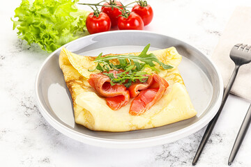 Russian pancake with salmon fish