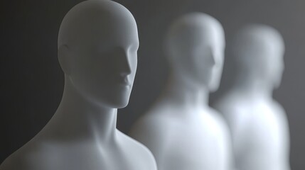 Fototapeta premium Stylized mannequin figures in subdued lighting.