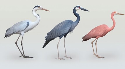 Obraz premium Three herons standing elegantly in a row.