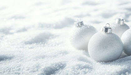 Elegant white ornaments on snowy background
