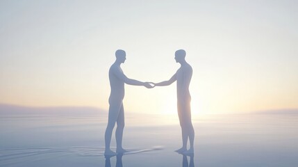 Fototapeta premium Two figures connecting in serene atmosphere.