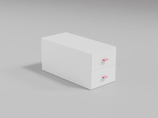 Two layers drawer box mockup, empty labels white drawer storage box, pull-open box with ribbon mockup, square rigid paper container, small cabinet storage, empty design  enclose 2 layers cabinet box