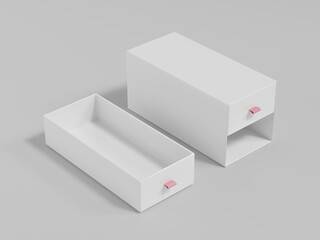 Slide-open box mockup, empty white drawer box, 2 layers pull-open paper box with ribbon mockup, square paper box container, empty design small cabinet storage, rectangular box packaging container