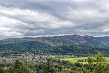 Fototapeta premium View of the village and the Stirling hills