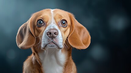 The portrait of a cute basset hound is digitally created using advanced imaging software, showcasing the adorable features of the dog against a dark