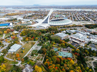 Aerial view of Olympic stadium and Botanic garden. Montreal, Quebec, Canada
