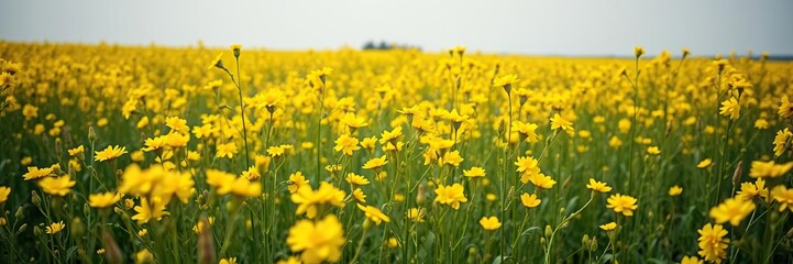 Obraz premium field of bright yellow canola flowers swaying gently in the spring breeze, countryside views, yellow fields
