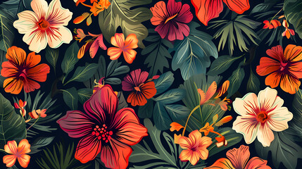 Pattern of red flowers.Watercolor hand drawing.Pastel shades.Digital designer art.Abstract illustration.3D render
