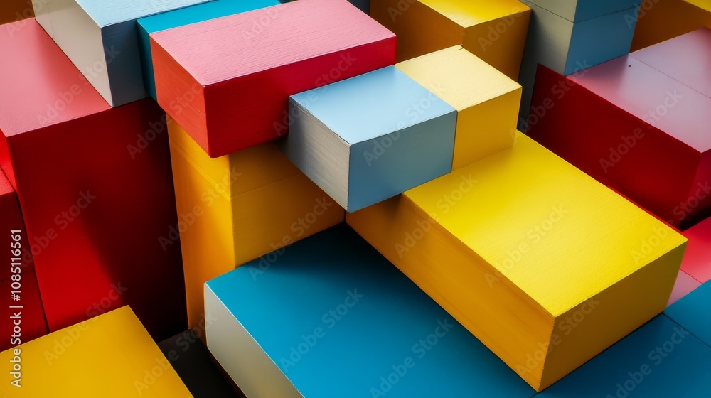 Poster an abstract block-building scene with artistic patterns, contemporary construction style, photo of