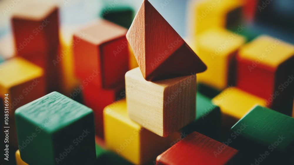 Poster An abstract block-building setup with artistic patterns, Contemporary construction style, photo of