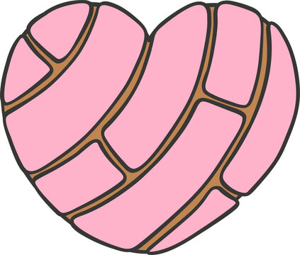 Cute Pan Dulce Pink Concha Heart Shape Mexican Sweet Cartoon Doodles
