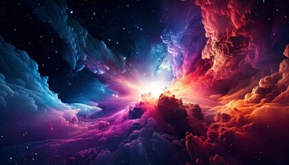 Vibrant Cosmic Nebula with Colorful Clouds and Stars