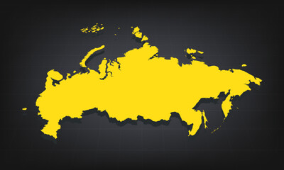 Yellow 3D Map of russia on a Dark Background, Displaying Geographical Shape and Borders for Educational and Informational